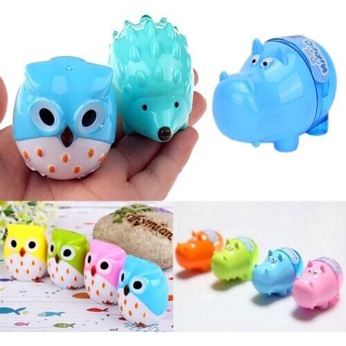 1PC Cute Owl Pig Hedgehog Hippo Plastic Pencil Sharpener Lovely Multiple Animals Creative Stationery for School Kids Wholesale