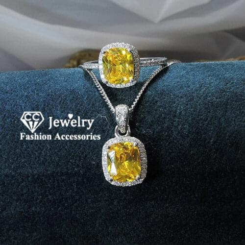 CC Fine Jewelry Sets For Women S925 Silver Cubic Zirconia 7*9mm Ring Pendants Bridal Wedding Accessories No Chain CCAS225