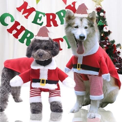 Pet Dog Santa Costume Funny Christmas Clothes for Small Dogs Winter Hooded Coat Puppy Kitten Clothing Chihuahua Yorkie Outfit