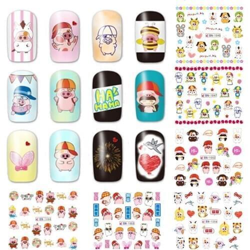 12 nail polish nail stickers cute cartoon unicorn letter design transfer aluminum foil packaging diy flowers nail decoration sti