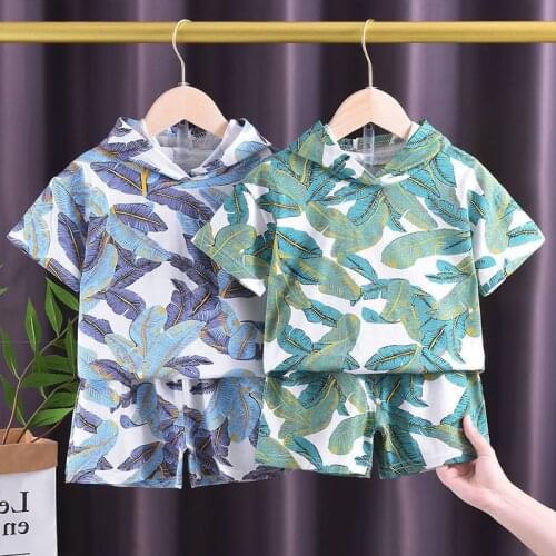 Summer Boy Suit Handsome Hoodie Baby Short-Sleeved Shorts Boy Thin Section Middle And Small Children Two-Piece Fashionable