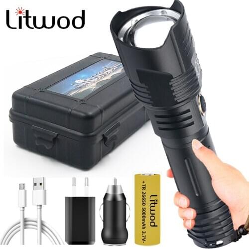 Litwod 9 Core XHP99 Led Flashlight USB Rechargeable Power Bank 18650 26650 Battery Torch Zoomable Aluminum Alloy Lantern 30W