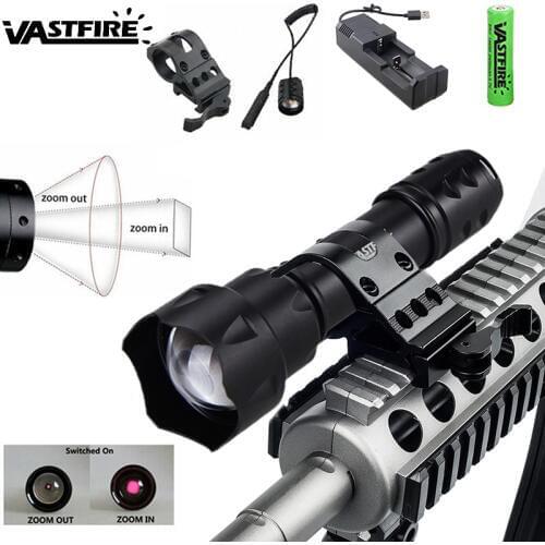 Zoomable IR Flashlight 8MM Lens Tactical Hunting Light 850 nm Infrared Radiation Night Vision Torch with Rifle Mount+Battery+CH