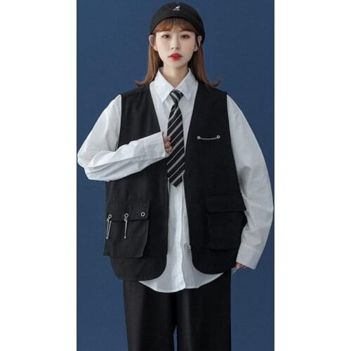 Fashion Summer Thin Tooling Vest Women Hip Hop Streetwear Vest Sleeveless Jacket Big Pocket Loose Casual Outdoors Coat aq678