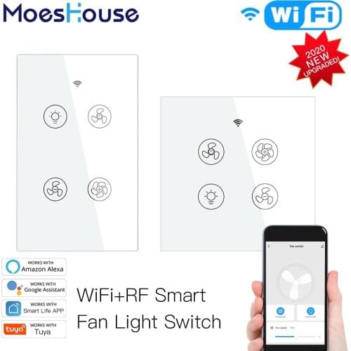 MoesHouse WiFi Smart Ceiling Fan Light Lamp Wall Switch Smart Life/Tuya APP Remote Speed Control Works with Alexa Google