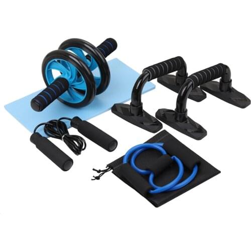 5-in-1 AB Wheel Roller Kit Spring Exerciser Abdominal Press Wheel Pro Push-UP Bar Jump Rope for Home Exercise Muscle Strength