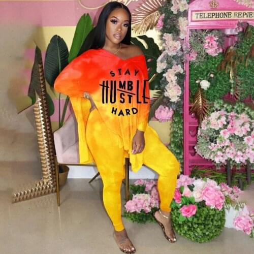 Casual Two-Piece Womens Dashiki Letter V-Neck Long Sleeve Split T-Shirt Small Foot Pantsuit African Suit For Spring Fall 4XL