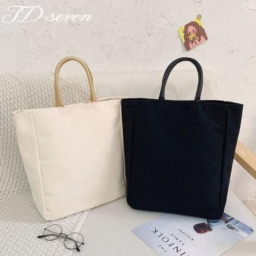 Solid Color Simple Literary Canvas Bag Womens Handbag Large Capacity Bucket Bag Hand Bag Womens Tote Bag Ladies Shopping Bag