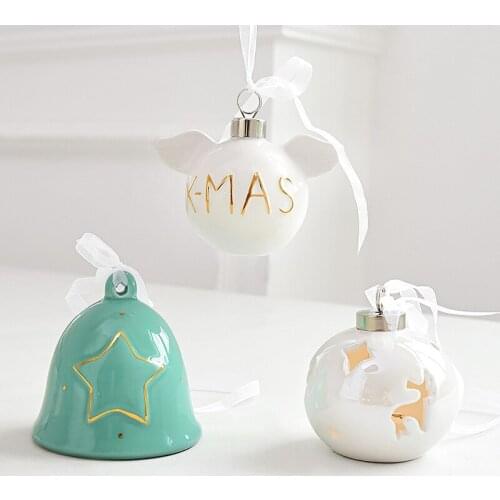 Modern Nordic Ceramic Star Bell Mini Christmas Tree Pendant Elk Crown Ornament Christmas Decoration Crafts christmas jewelry