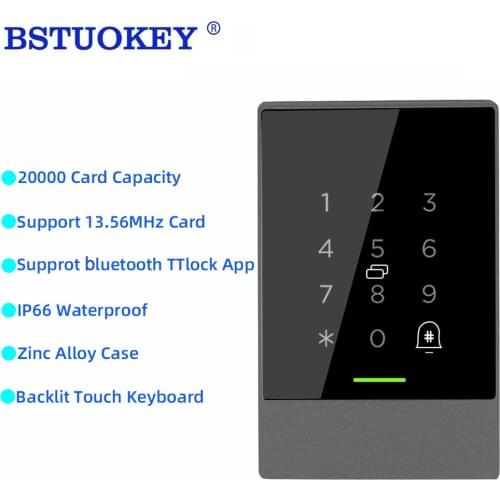 TTlock bluetooth TouchKey Access Controller 20,000 Users 13.56khz IC Card Reader Waterproof Backlit Keypad Bell Access Control