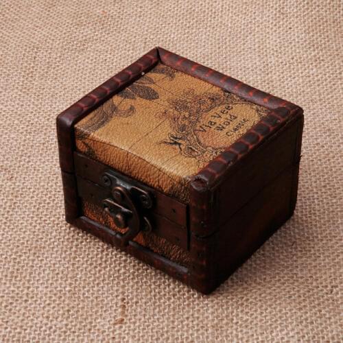Vintage Wooden Map Storage Box Case Jewellery Cufflinks Chest Small Gift New