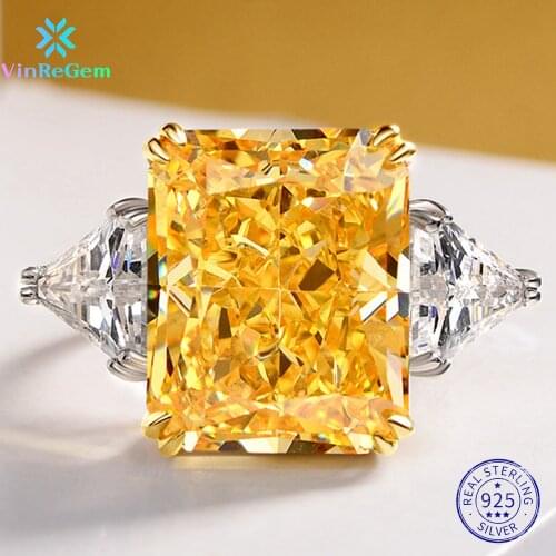 Vinregem 100% 925 Sterling Silver Asscher Cut Blue Moissanite Gemstone Wedding Engagement Women Rings Fine Jewelry Wholesale