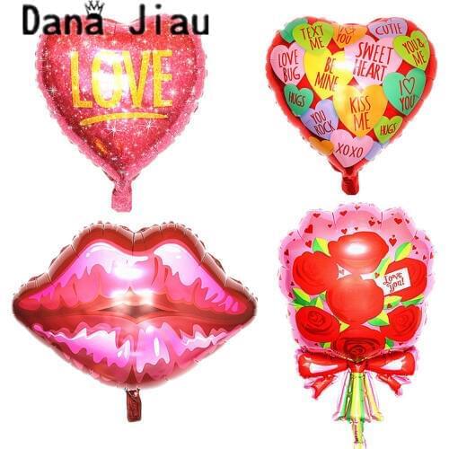 High quality LOVE red heart wedding decoration Foil Balloon Valentines Day rose gift anniversary day mom lip air Helium Ballon