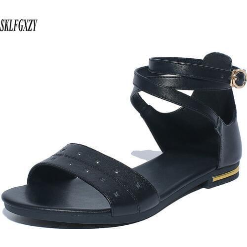SKLFGXZY 2019 beach ladies genuine leather sandals 100% genuine cowhide with heels women shoes comfort sandals sizes 32-46