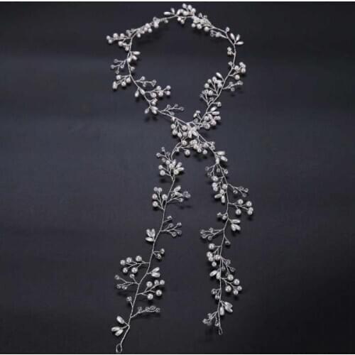 Women Wedding Hair Accessories Bride Tiara Headpiece Charm Floral Headbands Pearl Crystal Pearl Long Bridal Hairbands Headdress