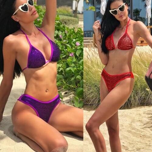 2020 Sexy Glittes Two-Piece Swimuits Women Push Up Padded Swimwear Solid Bathing Suits Fashion Female Beach Bikini Sets