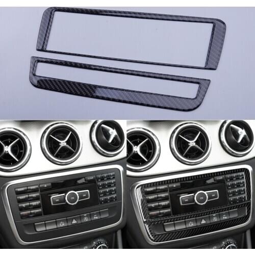 1Set Carbon Fiber Console CD Panel Decorative Trim Cover Moulding Fit For Mercedes Benz A B GLA CLA Class