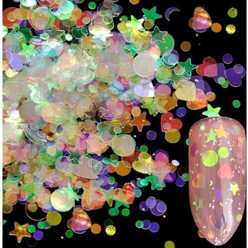 1 box Holographic Nail Glitter Mix Star Round Heart Flakes Mermaid Mirror Irregular Paillette Sequins 3D Nail Art Decor TR680/AB