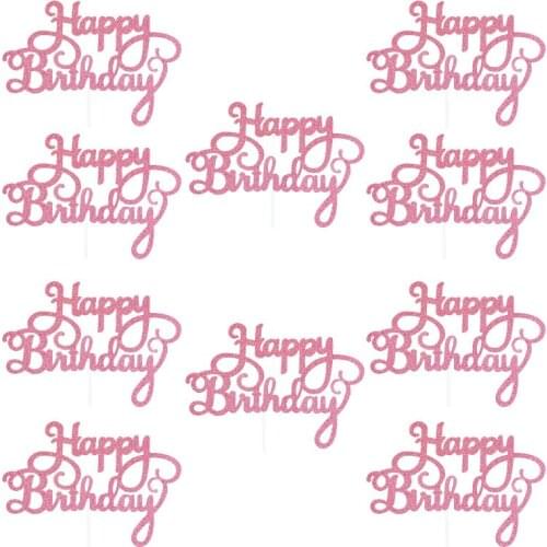 10pcs Bling Glitter Happy Birthday Cake Topper Sparkle Dessert Cupcake Topper Flags for Kids Birthday Anniversary Party Supplies