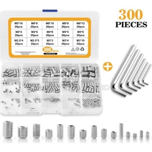 300Pcs M2.5/M3/M4/M5/M6/M8 Stainless Steel Hex Socket Screws Metric Standard Pan Head Hexagonal Screw Bolts with 6 Wrenches Kit