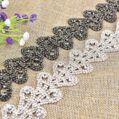 50cm/piece Beautiful glass Rhinestone flower chain Crystal gun Tone Chain Costume Applique Trims Sewing silver decorate stone