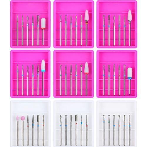 6pcs Ceramic Diamond Nail Drill Set Milling Cutter for Manicure Rotary Burr Clean Bits Electric Machine Polishing Accessory Kits