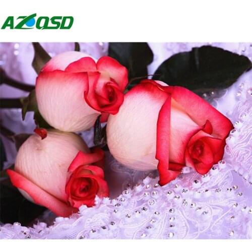 AZQSD Diamond Mosaic Full Display Rhinestones Pictures Diamond Painting Rose Diamond Embroidery Flowers Hobbies And Crafts