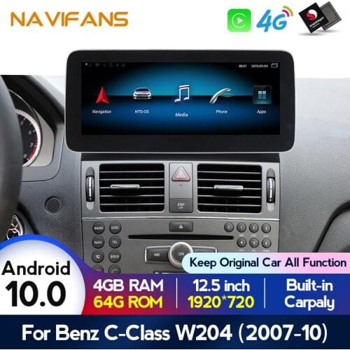 12.5inch Android10 Car Radio Multimedia Player For Mercedes Benz C-Class W204 S204 2008 2009 2010 Carplay 4G NET GPS Navigation