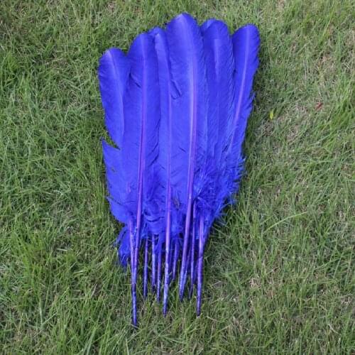 Free shipping 50pcs wholesale 25-30cm blue color real natural turkey feathers plumes hair extensions goose feather for sale
