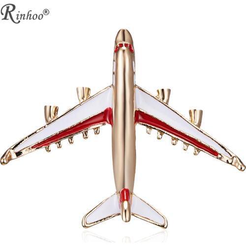 RINHOO 2021 Fashion 3D Little Airplane Brooch Enamel Gold-color Metal Brooches Pin Aircraft Model Jewelry Suit Clothes Clips