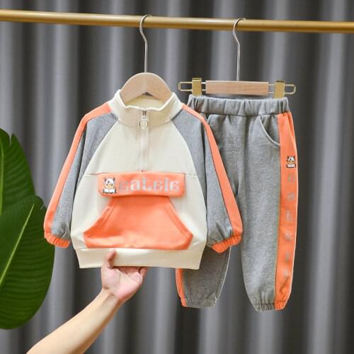 New Clothing Spring Children Cotton Full Patchwork Long-Sleeve Jacket Trousers Baby Printing Cloth Pants Boys Girl Sport Suit