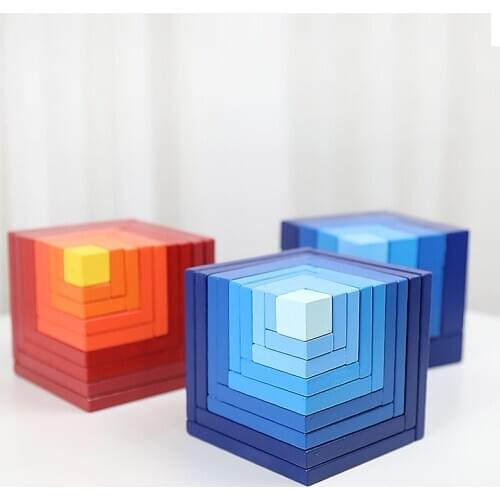 Children Wooden Rainbow Cube Blocks Toy Wooden Building Stacking Cubic Blocks Montessori Color Sort Educational Toy