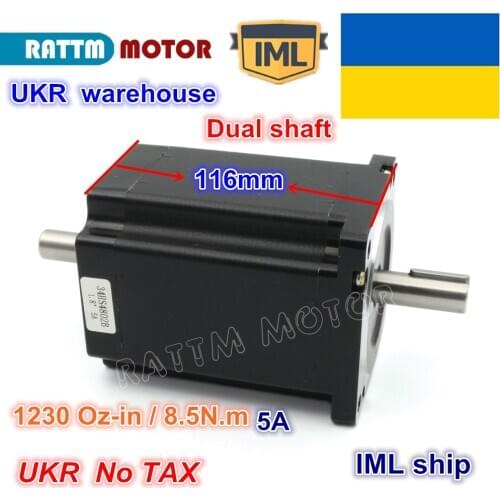 UKR free shipping NEMA34 116mm/ 1230Oz-in/5.0A 8.5N.m Dual shaft stepper motor 4wire for Small and Large CNC Router Machine