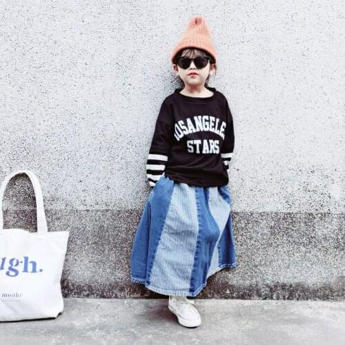 Girls Denim Stitching Loose Umbrella Skirt Plaid Skirt Toddler Girl Fall Clothes 2021 Skirt for Girls Long Tutu Skirt Girls