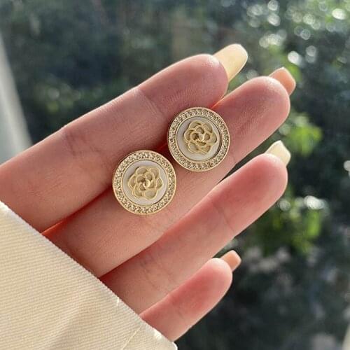 Elegant Shell Flower Stud EarringsJapanese&Korea Delicate Jewelry 14K Gold Plated AAA Zircon Earrings for Women