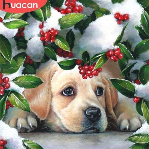 HUACAN Full Drill Square Diamond Painting Dog Diamond Embroidery Winter Mosaic Animal Handicraft Christmas Decorations