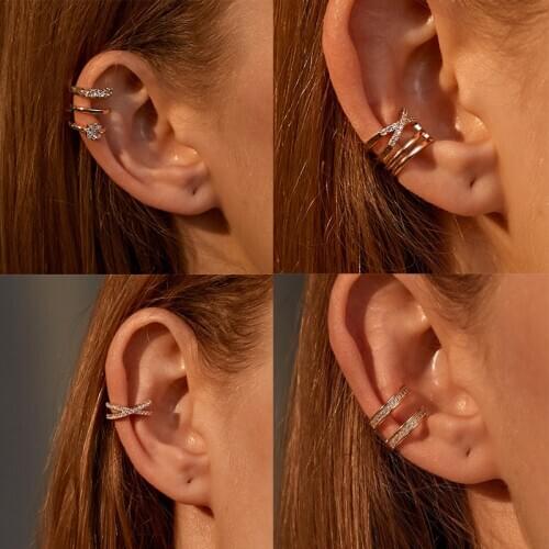 Minimalist Zircon Cross Ear Cuff for Women Gold Silver Color Fake Piercing Earcuffs Cartilage Clip on Earrings Jewelry Kolczyki