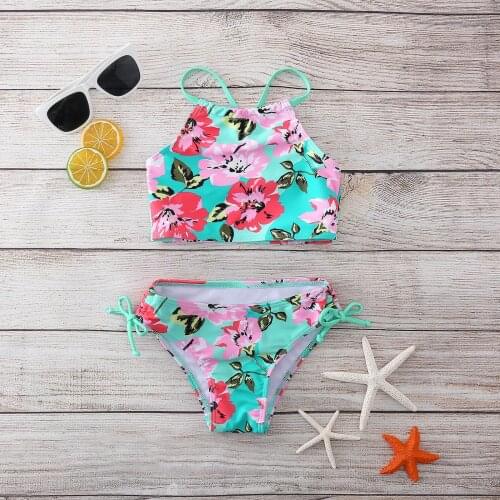 Girls Flower Bikini Set Beach Sport Halter Tankini 2-Piece Swimsuit Outfits Summer children Swimwear Beachwear Bathing Suits