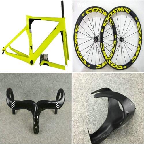 Customize logo Concept Yellow Carbon Road Frame 50mm wheelset Cosmic yellow Carbon Handlebar Bottle Cages V3RS C64 frame