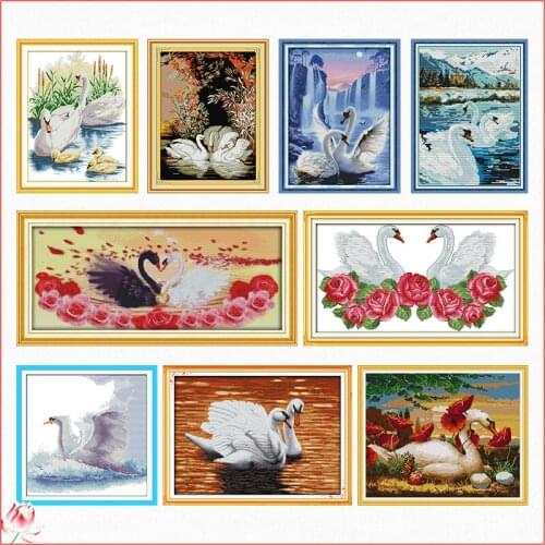 Beautiful White Swan Series Cross Stitch Kits DIY Pattern 14CT 11CT Embroidery Set Needlework Home Decoration Craft Painting