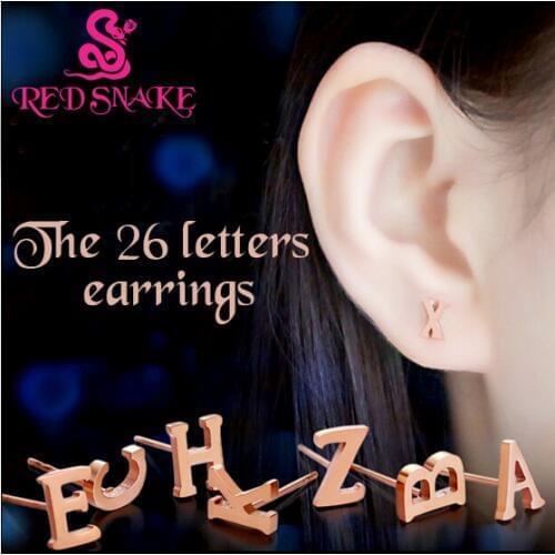 RED SNAKE Great Value! The 26 Letters Titanium Steel Rose Gold-color Jewelry Stud Earrings