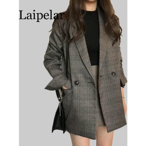 Laipelar Retro Lattice Suit Jacket Women Long Sleeve Cotton Wild Ladies Jacket Europe Casual Vintage Autumn New Women Coats