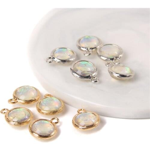 Fashion Shiny Charms Round Crystal Natural Opal Stone Pendant for Jewelry Making DIY Necklace Earrings Bracelets Accessories