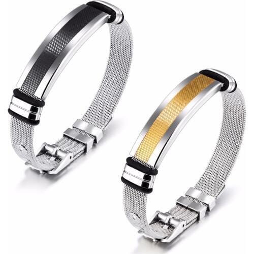 Fashion Simple Bracelet Bangles For Men Mesh Strap Band Black/ Gold Color Stainless Steel Male Band Bracelets Jewellery Gift