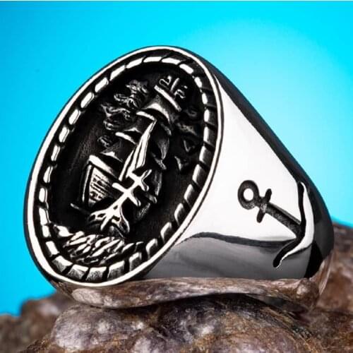 Sterling Silver Sail and Anchor Ring for Men Nautical Anchor Ring 925 Sterling Silver