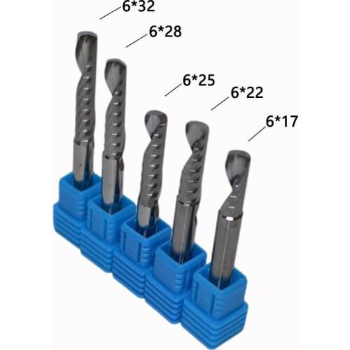 6mm Single Flute Spiral CNC End Mill Bit Set /Arcylic Tool / Solid Carbide engraving milling cutter tools /A series 5pcs/lot