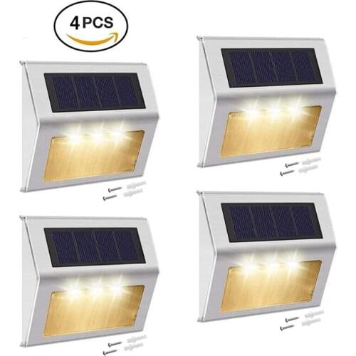 2/4PCS Solar Step Lights Stainless Steel 3 LED Solar Powered Wall Light Waterproof Outdoor Deck Lights For Stairs Decks Fences