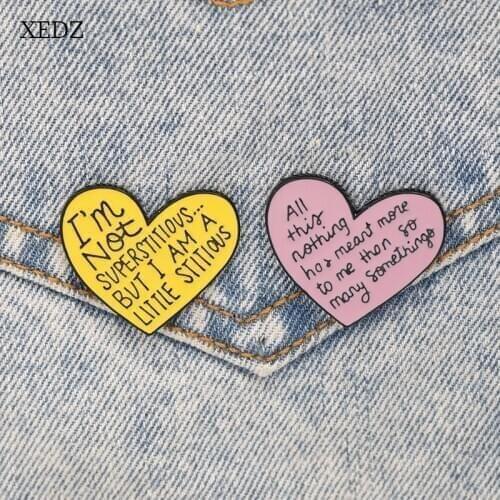 XEDZ New pink/yellow love heart-shaped enamel brooch I am not super, I am a small text jewelry denim clothes pendant gift