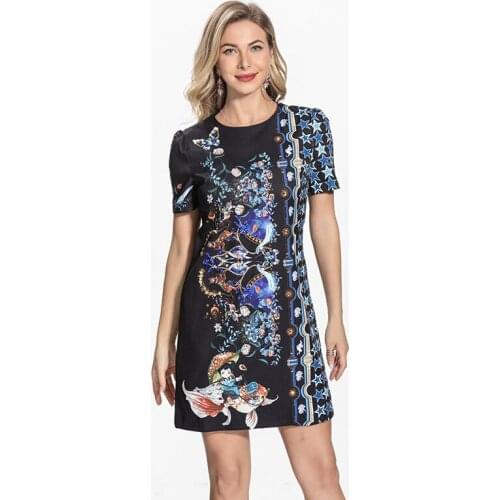 2021 Early Autumn New Handmade Beaded Print Temperament Commuter Skirt Ethnic Print A-word Dress Dresses Women