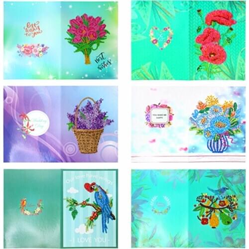 New 5D Diamond Painting Cartoon Flower Bird Greeting Cards DIY Diamond Embroidery Birthday Postcards Craft Festival Cards Gift